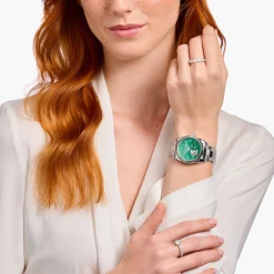 Fashion Automatikuhr mit 36 mm und Zifferblatt in Smaragdgrün silberfarben Damen Uhren|Damenuhren